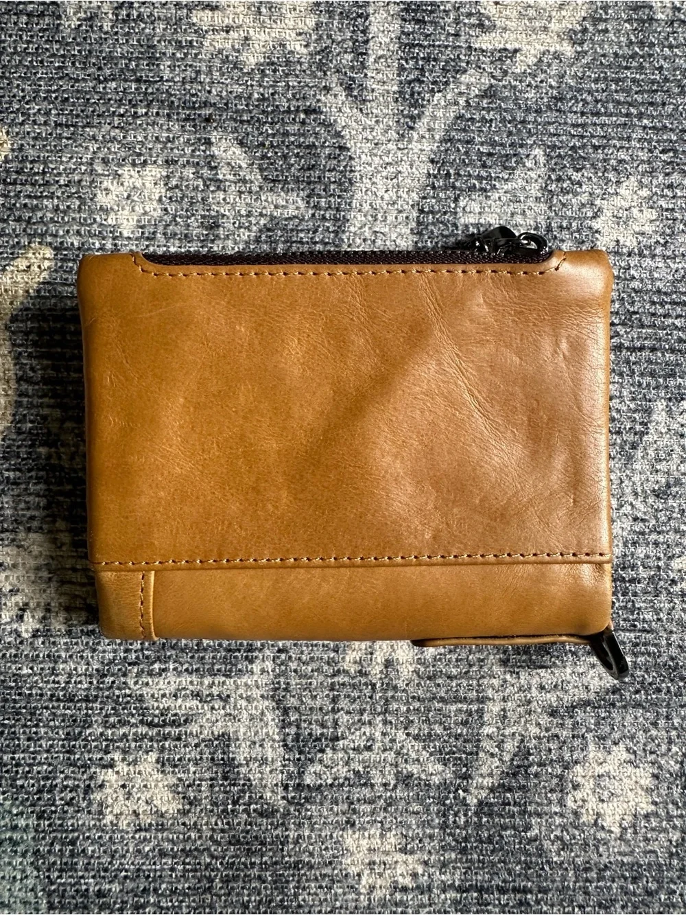 Bullcaptain Tan Leather Compact Zip Wallet with Key Ring